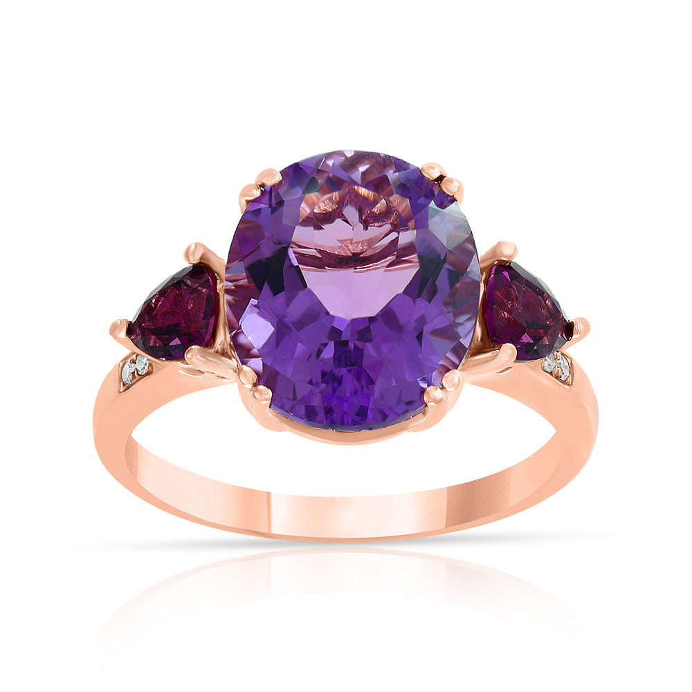 Diamond2Deal 14k Rose Gold 5.02ct Oval Cut Amethyst and Engagement Ring for Women