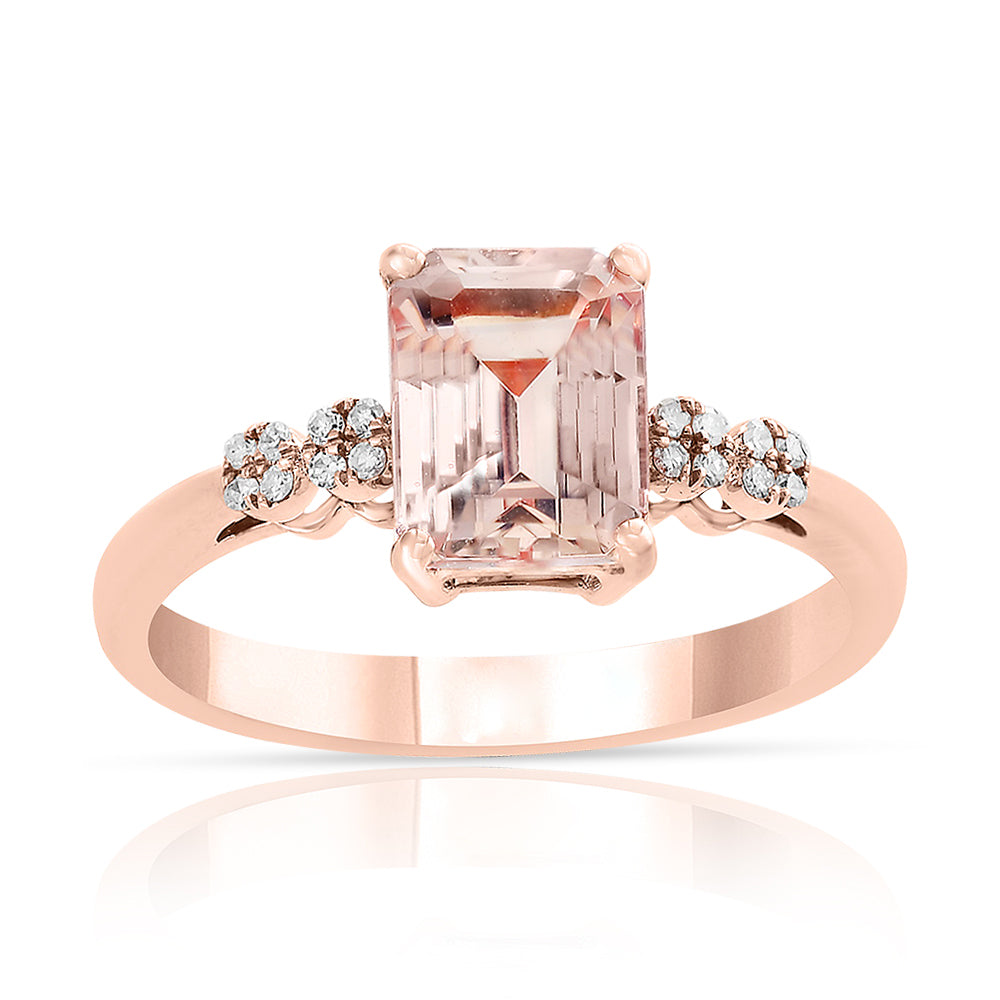 Diamond2Deal 14k Rose Gold 1.38ct Octagon Cut Morganite and Diamond Engagement Ring for Women