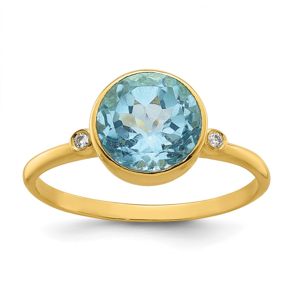D2D 14K Diamond & Blue Topaz Gemstone Ring