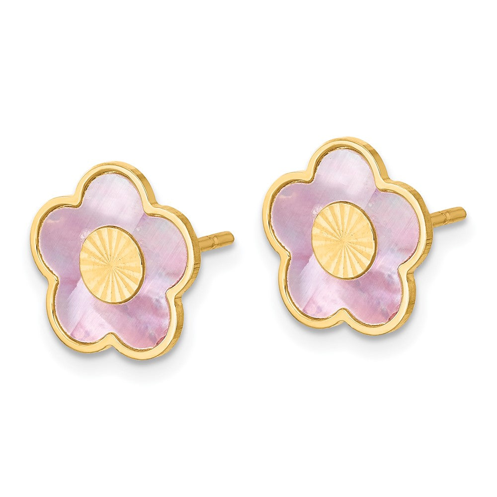 D2D 14K Burgundy/White Mother of Pearl Flower Post Earrings