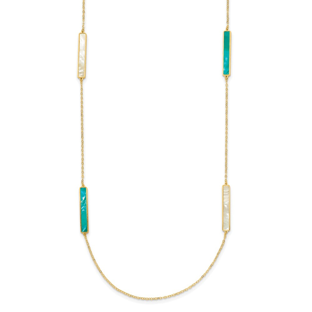 D2D 14K Teal/White Color MOP Bar 34 inch Pearls Necklaces