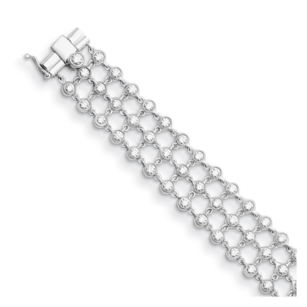 D2D 18K White Gold Diamond 3 Row 7.25 inch Diamond Bracelet