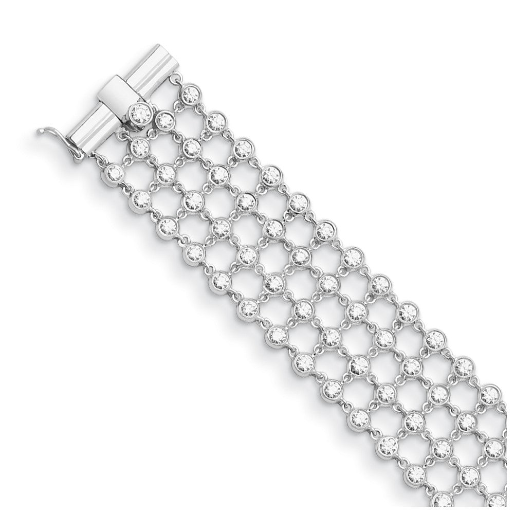 D2D 18K White Gold Diamond 4 Row 7.25 inch Diamond Bracelet