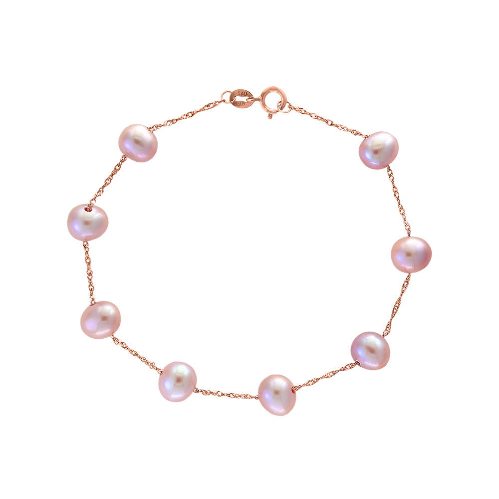 Diamond2Deal 14k Rose Gold Round Shape Pearl Beaded Bracelet 7.5" for Women