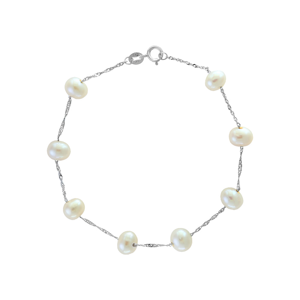 Diamond2Deal 14k White Gold Round Shape Pearl Beaded Bracelet 7.5" for Women