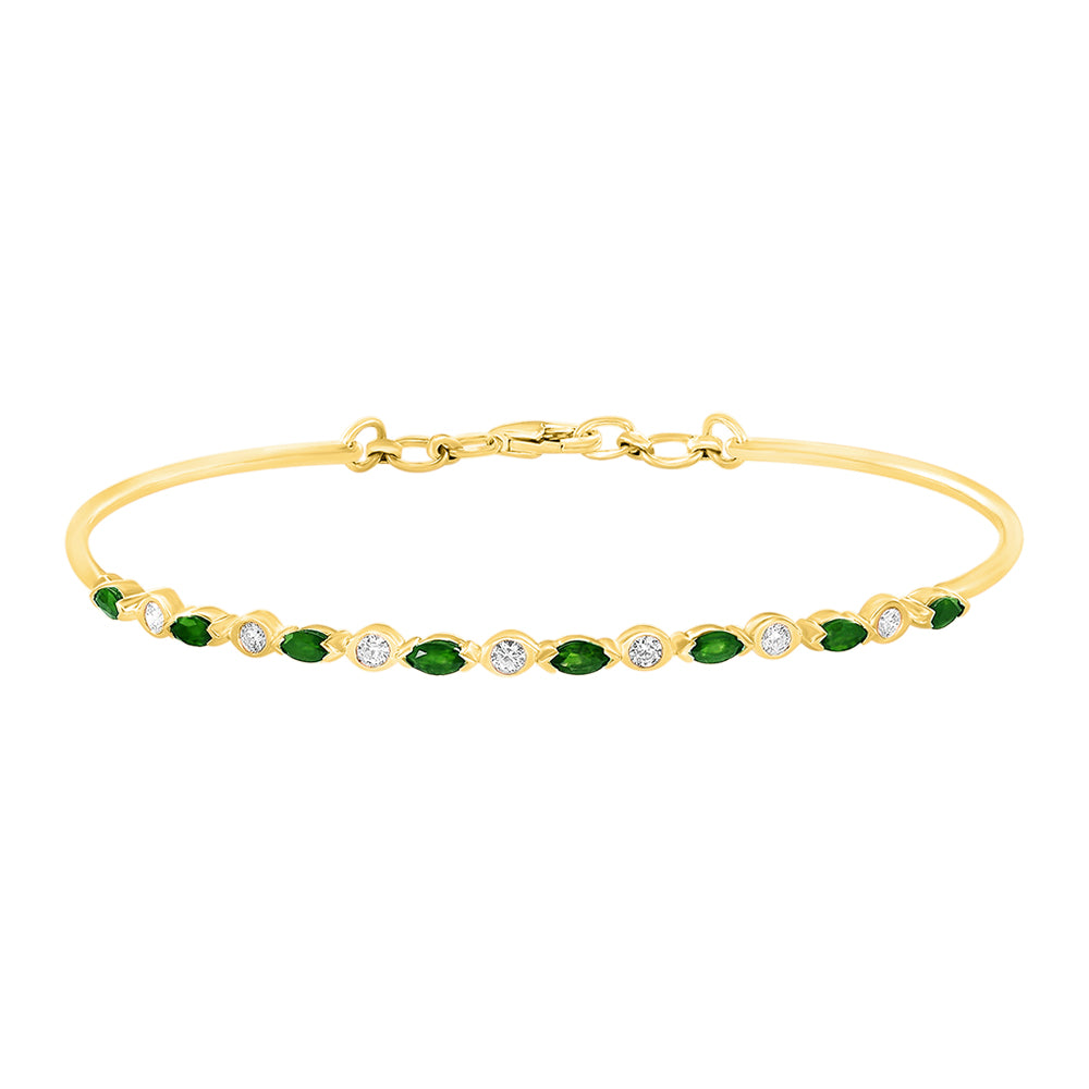 Diamond2Deal 14k Yellow Gold 0.86ct Marquise Cut Emerald and Diamond Tennis Bracelet 7.5"