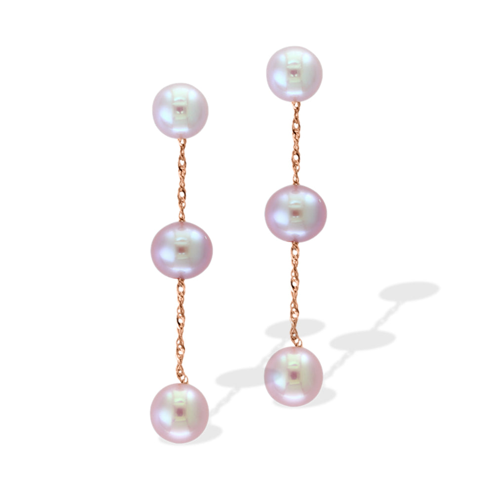 Diamond2Deal 14k Rose Gold Round Shape Pearl Drop & Dangle Earrings for Women