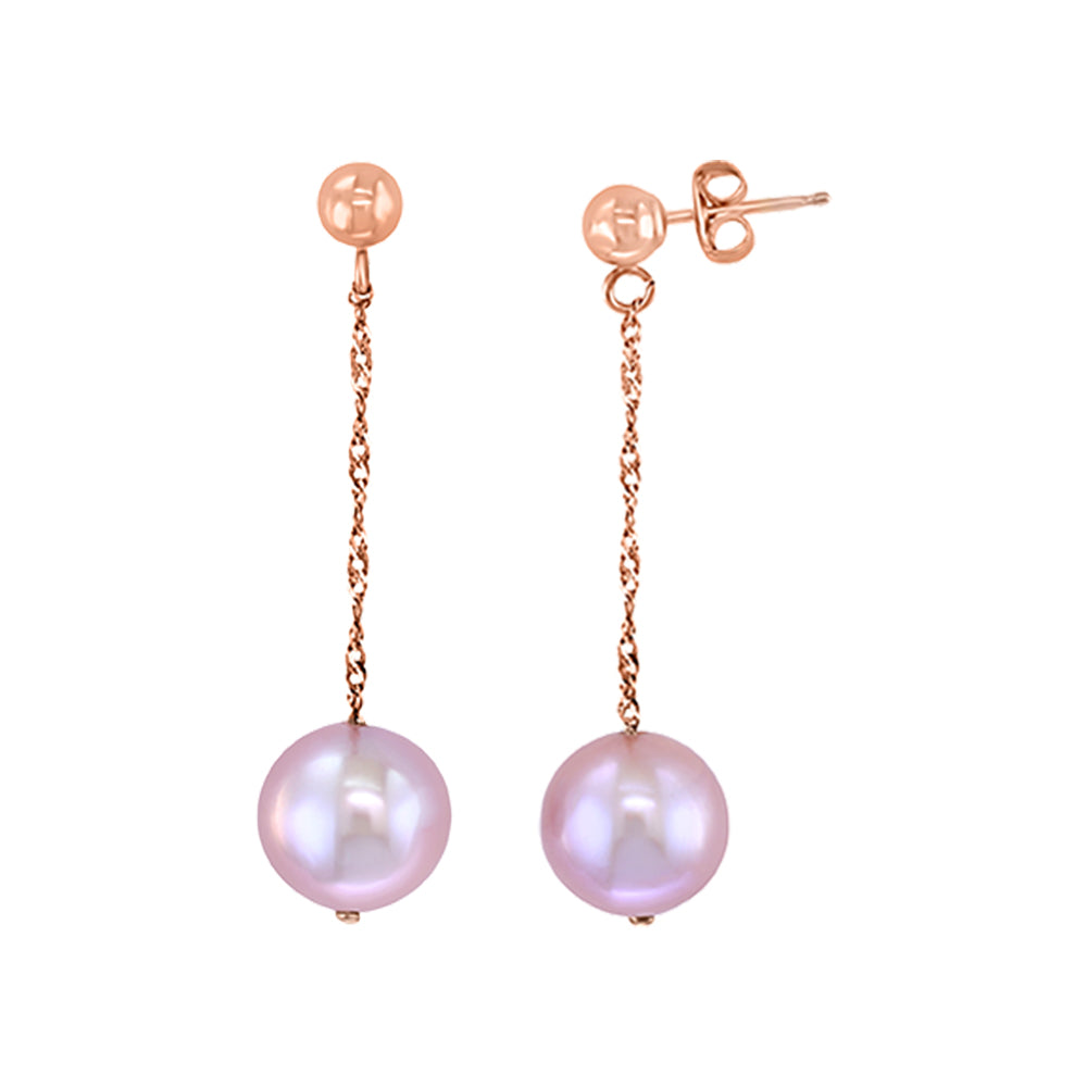 Diamond2Deal 14k Rose Gold Round Shape Pearl Drop & Dangle Earrings for Women
