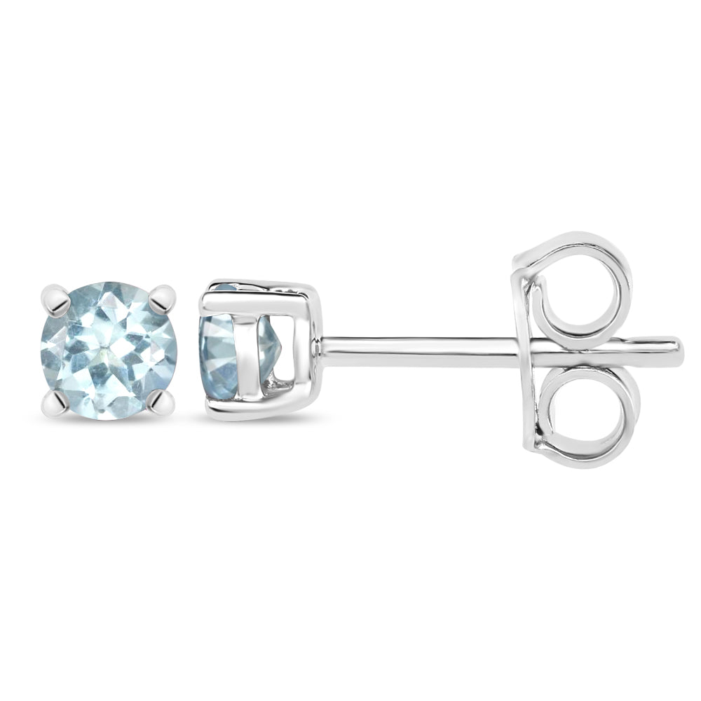 Diamond2Deal 14k White Gold 0.9ct Round Cut Aquamarine Stud Earrings for Women