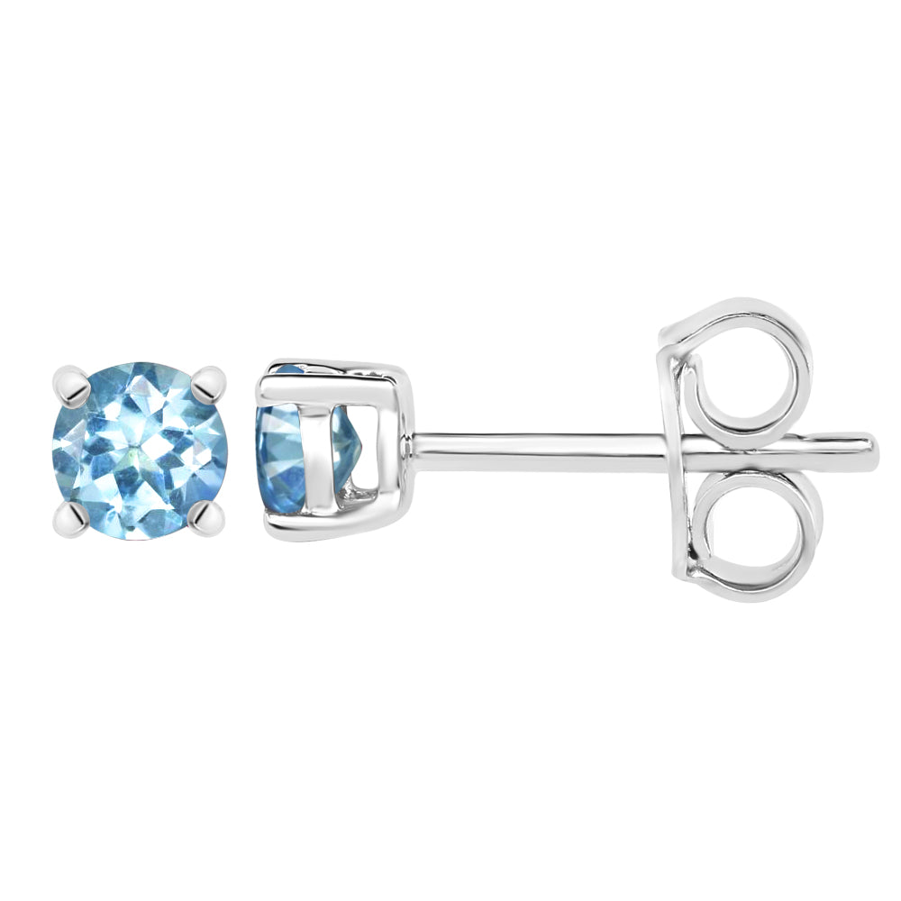 Diamond2Deal 14k White Gold 1.17ct Round Cut Blue Topaz Stud Earrings for Women