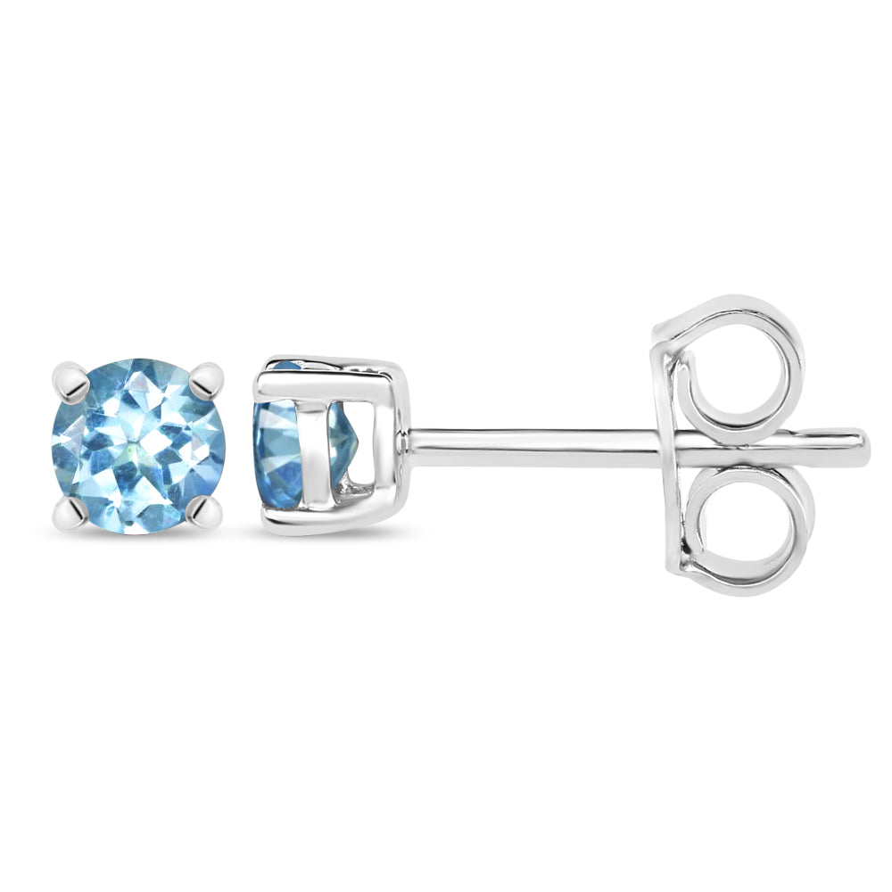 Diamond2Deal 14k White Gold 1.17ct Round Cut Blue Topaz Stud Earrings for Women