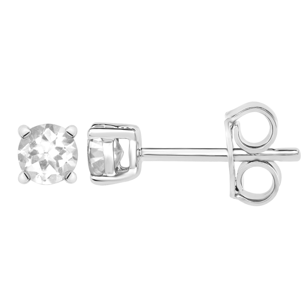 Diamond2Deal 14k White Gold 1.17ct Round Cut White Topaz Stud Earrings for Women