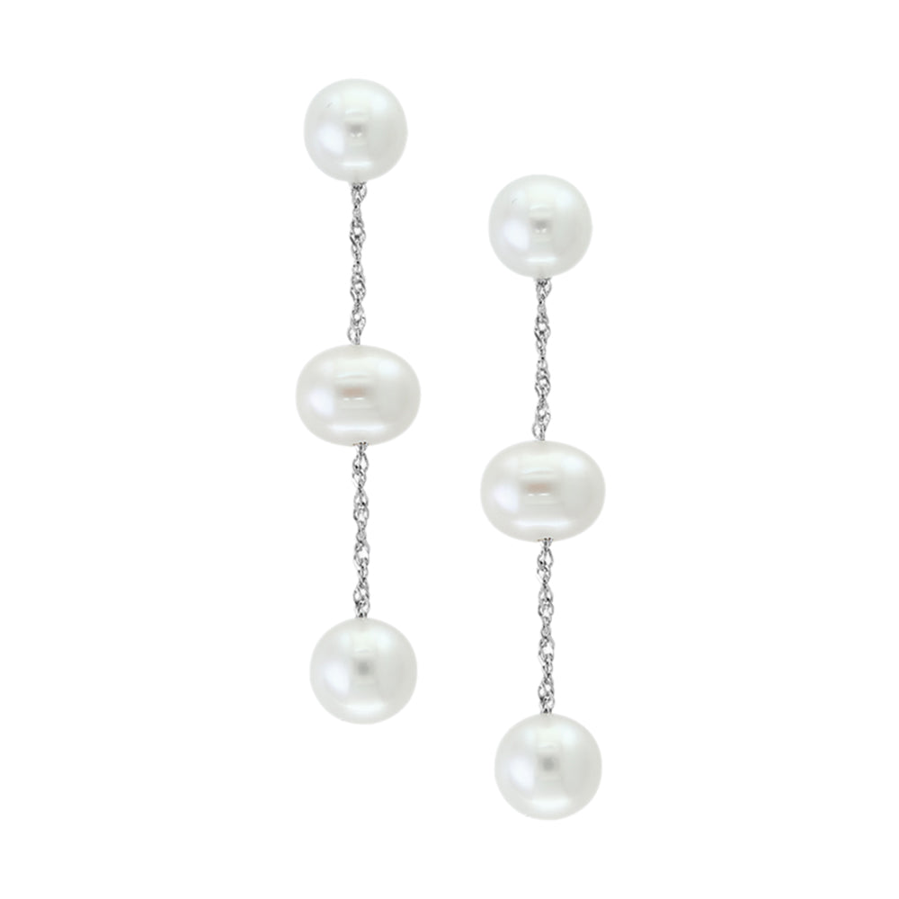 Diamond2Deal 14k White Gold Round Shape Pearl Drop & Dangle Earrings for Women