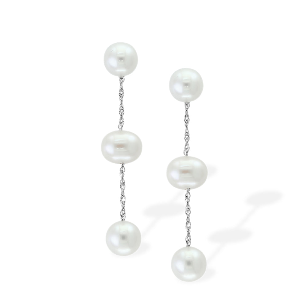 Diamond2Deal 14k White Gold Round Shape Pearl Drop & Dangle Earrings for Women
