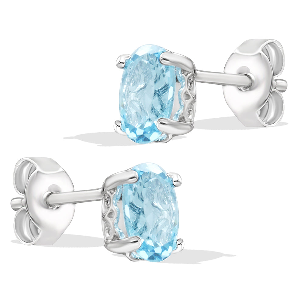 Diamond2Deal 14k White Gold Oval Cut 1.17ct Aquamarine Stud Earrings for Women