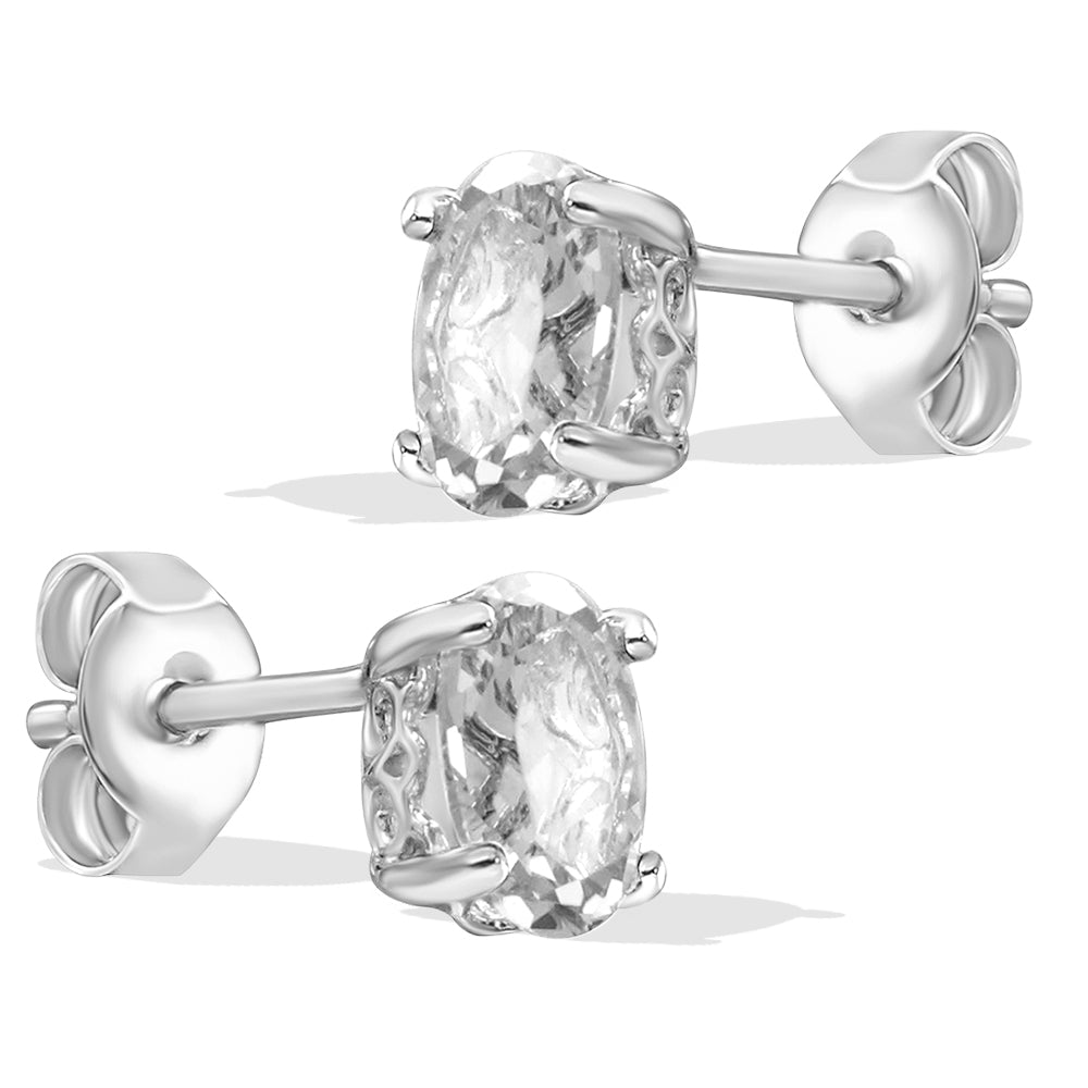 Diamond2Deal 14k White Gold Oval Cut 1.92ct White Topaz Stud Earrings for Women