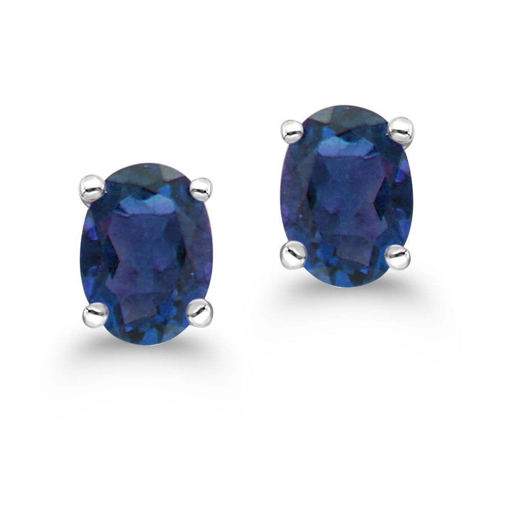 Diamond2Deal 14k White Gold Oval Cut 1.08ct Sapphire Stud Earrings for Women