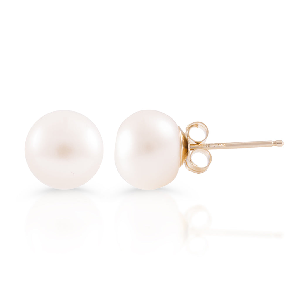 Diamond2Deal 14k Yellow Gold Round Shape Pearl Stud Earrings for Women