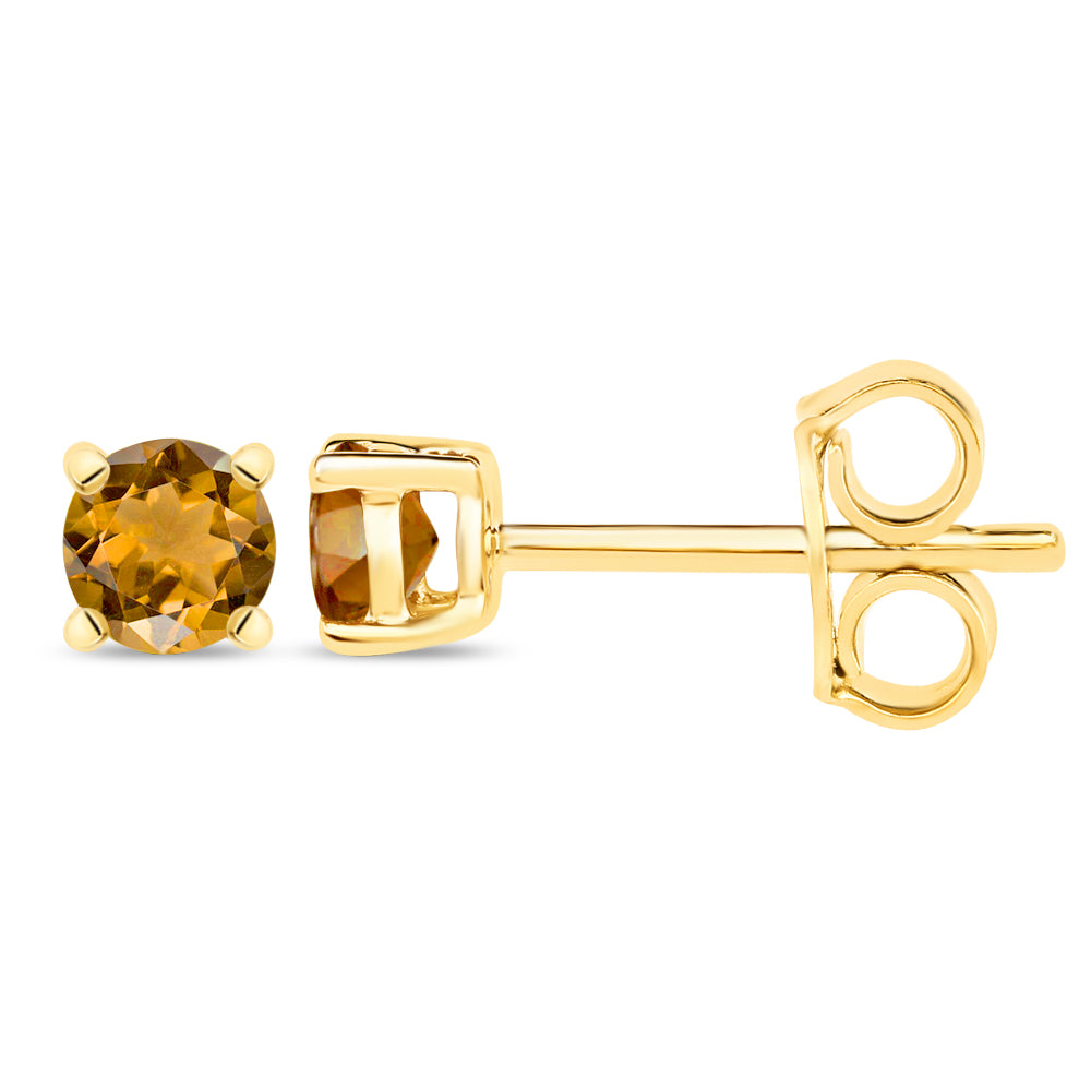 Diamond2Deal 14k Yellow Gold 0.9ct Round Cut Citrine Stud Earrings for Women