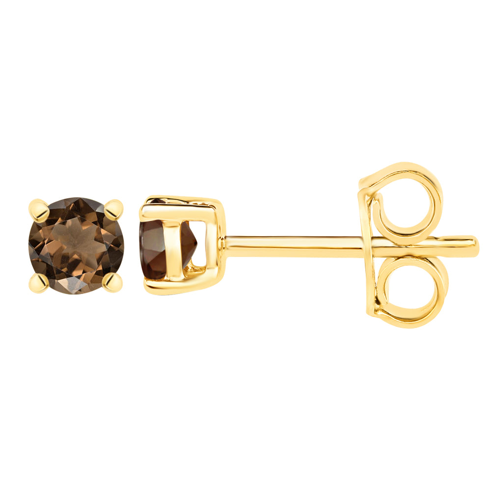 Diamond2Deal 14k Yellow Gold 0.9ct Round Cut Smoky Quartz Stud Earrings for Women