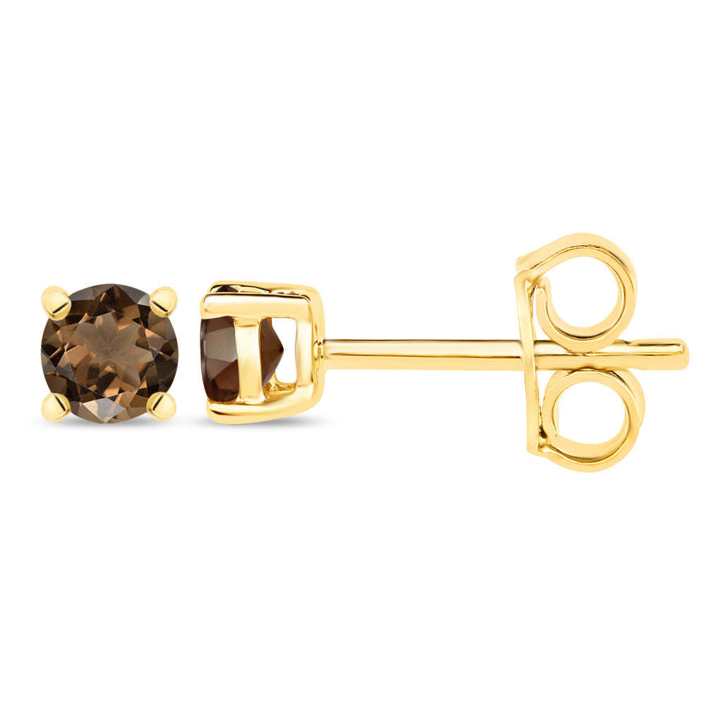 Diamond2Deal 14k Yellow Gold 0.9ct Round Cut Smoky Quartz Stud Earrings for Women