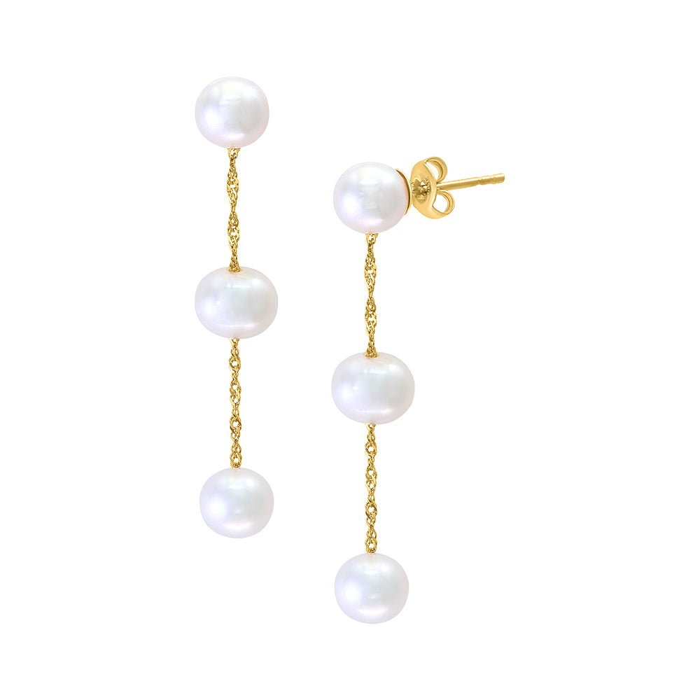 Diamond2Deal 14k Yellow Gold Round Shape Pearl Drop & Dangle Earrings for Women