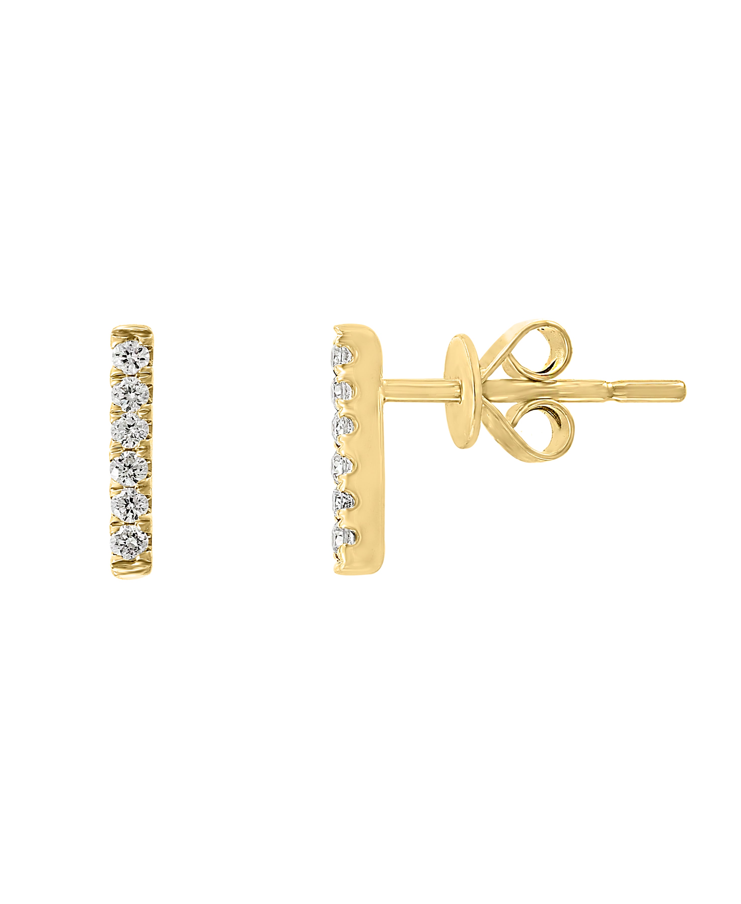 Diamond2Deal 14k Yellow Gold 0.09ct Round Cut Diamond Bar Stud Earrings for Women
