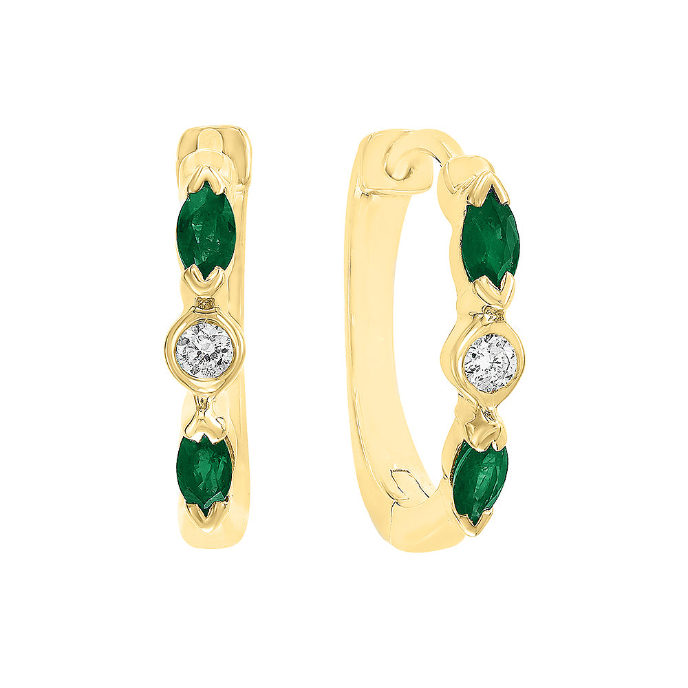 Diamond2Deal 14k Yellow Gold 0.38ct Marquise Cut Emerald and Diamond Hoop Earrings for Women