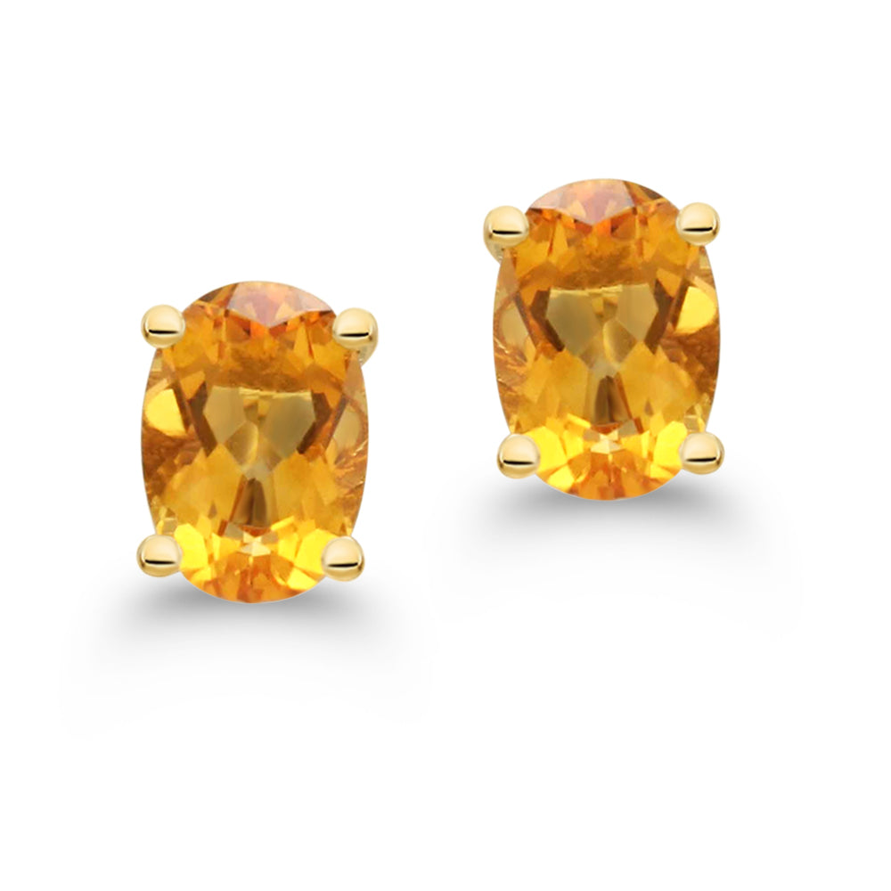 Diamond2Deal 14k Yellow Gold Oval Cut 1.41ct Citrine Stud Earrings for Women