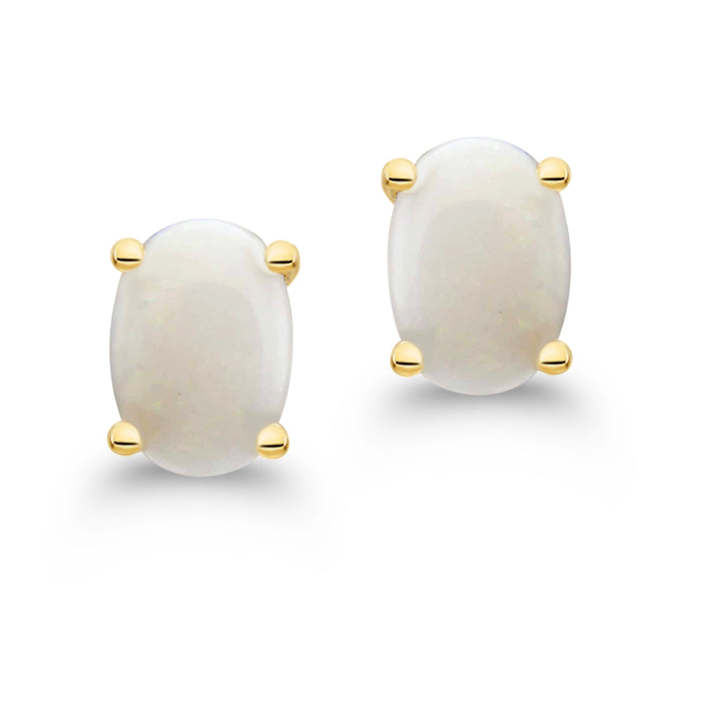 Diamond2Deal 14k Yellow Gold Oval Cut 0.77ct Opal Stud Earrings for Women