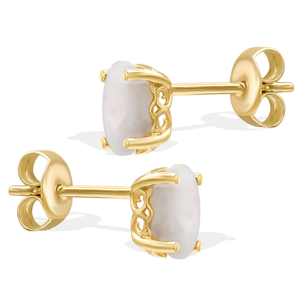 Diamond2Deal 14k Yellow Gold Oval Cut 0.77ct Opal Stud Earrings for Women