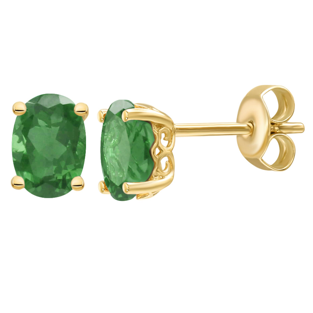 Diamond2Deal 14k Yellow Gold Oval Cut 0.81ct Emerald Stud Earrings for Women