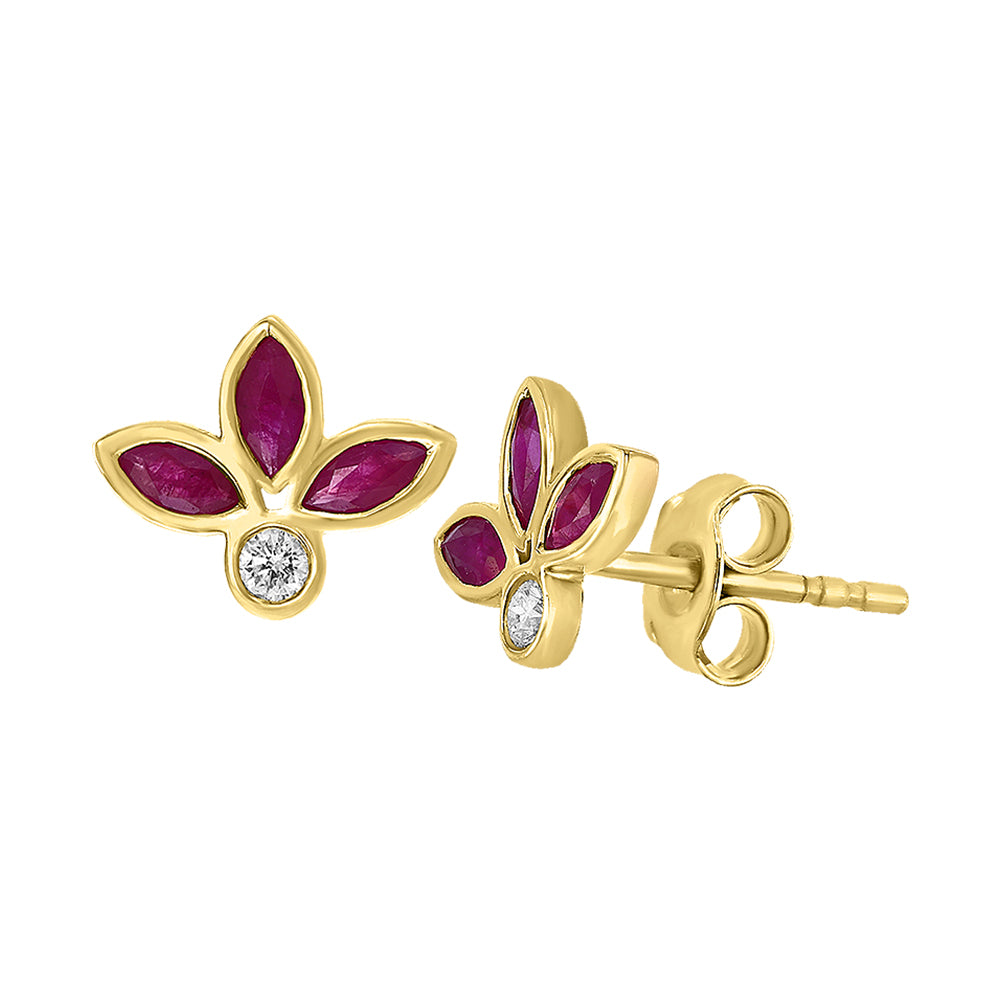 Diamond2Deal 14k Yellow Gold 0.72ct Marquise Cut Ruby and Diamond Stud Earrings for Women