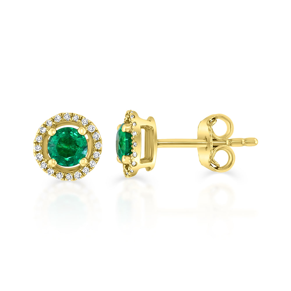 Diamond2Deal 14k Yellow Gold 0.55ct Round Emerald and Diamond Halo Stud Earrings for Women