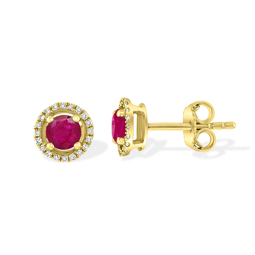 Diamond2Deal 14k Yellow Gold 0.78ct Round Cut Ruby and Diamond Halo Stud Earrings for Women