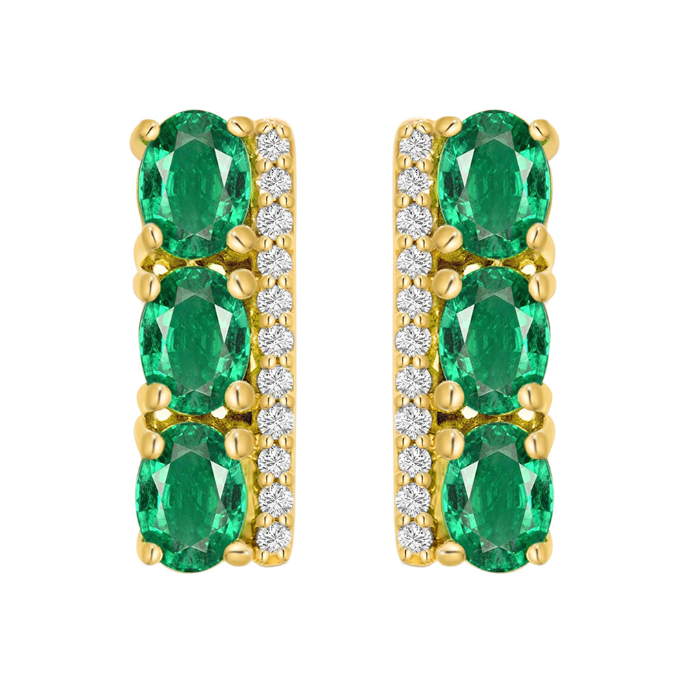 Diamond2Deal 14k Yellow Gold 1.22ct Oval Cut Emerald and Diamond Bar Stud Earrings for Women