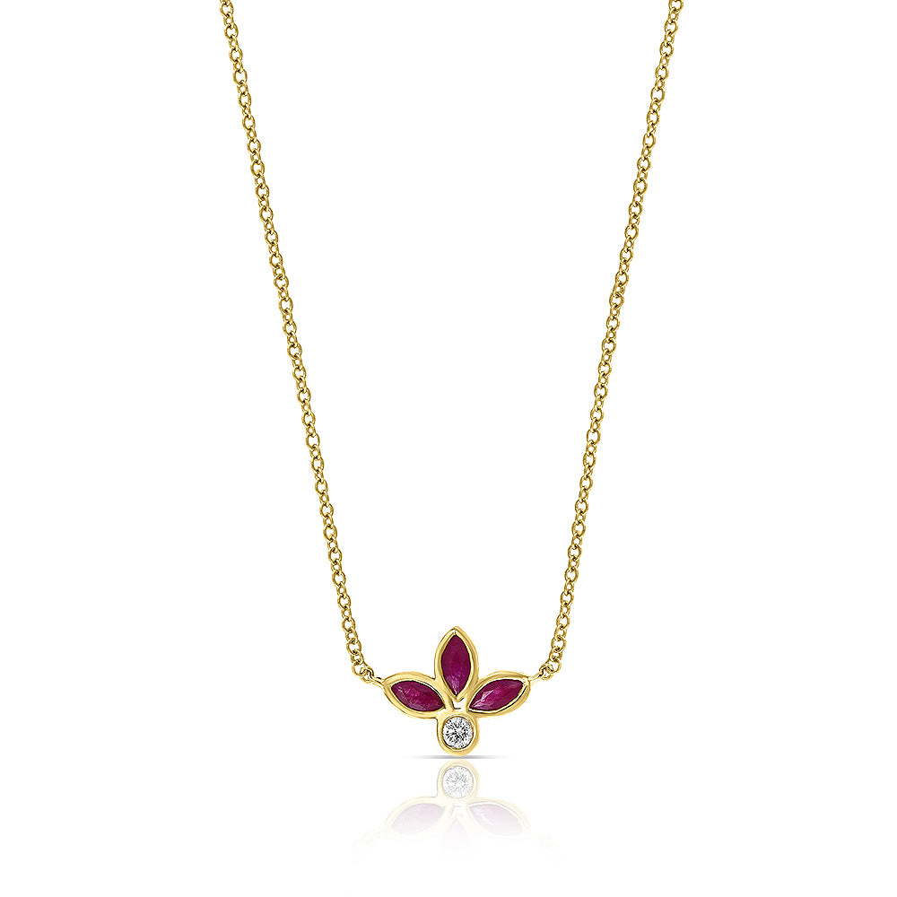 Diamond2Deal 14k Yellow Gold 0.35ct Marquise Ruby and Diamond Pendant Necklace 18" for Women