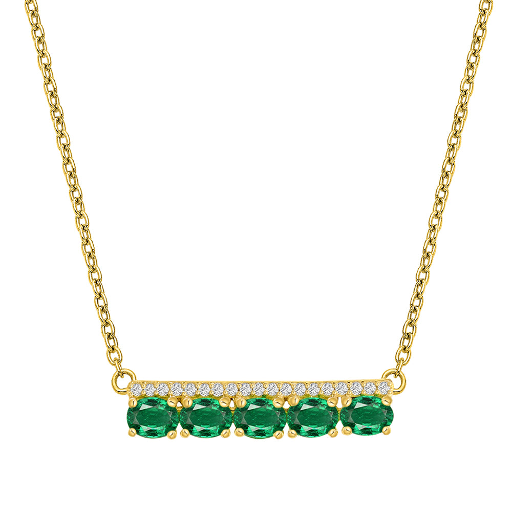 Diamond2Deal 14k Yellow Gold 1.03ct Oval Cut Emerald and Diamond Bar Pendant Necklace 18"