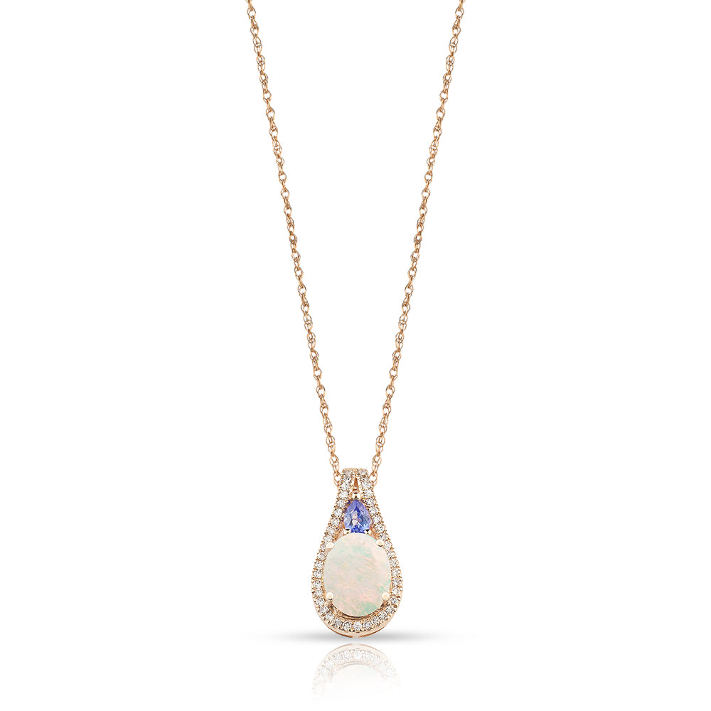 Diamond2Deal 14k Rose Gold 1.4ct Oval Cut Opal and Pendant Necklace 18" for Women