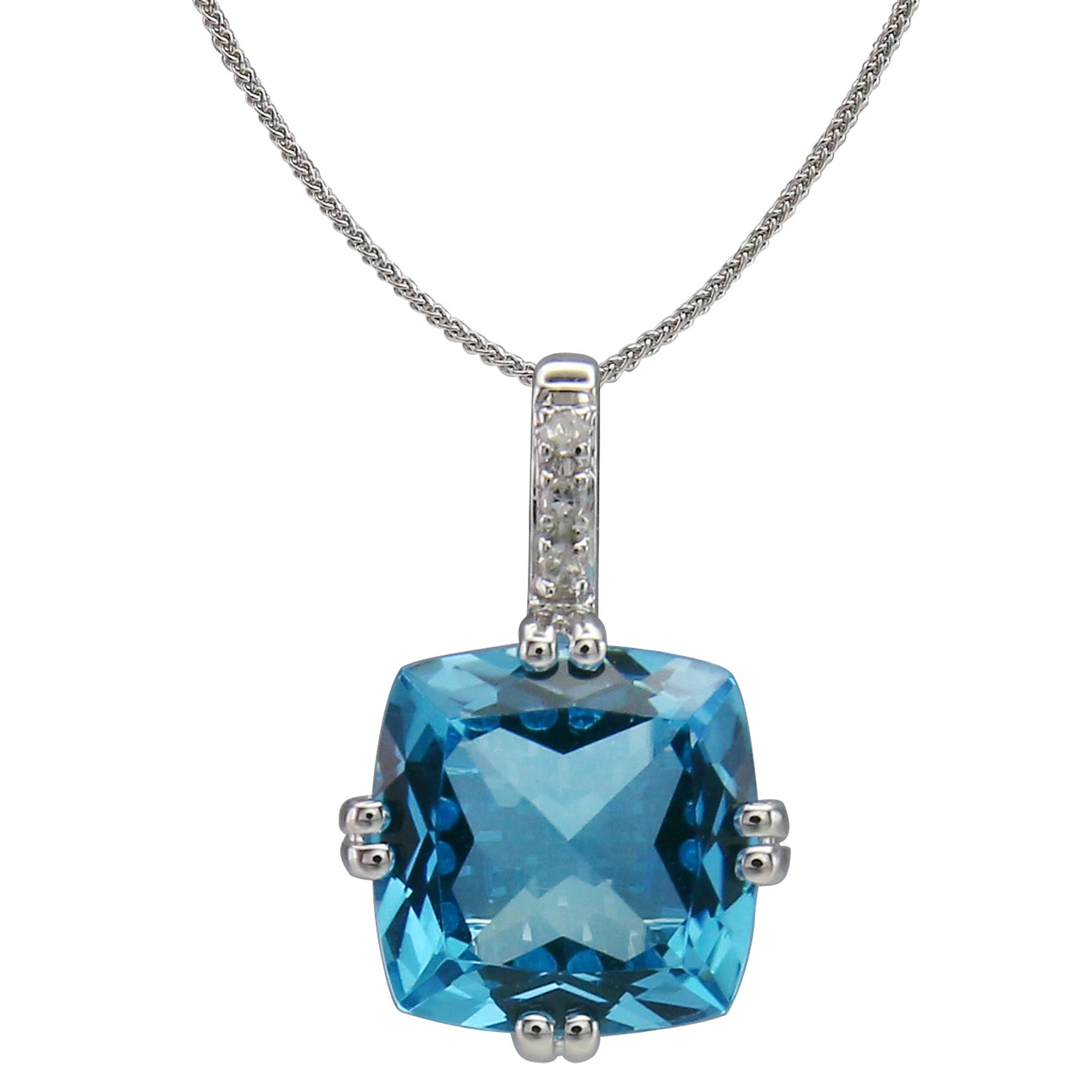 Diamond2Deal 14k White Gold 2.4ct Cushion Cut Blue and Diamond Pendant Necklace 18" for Women