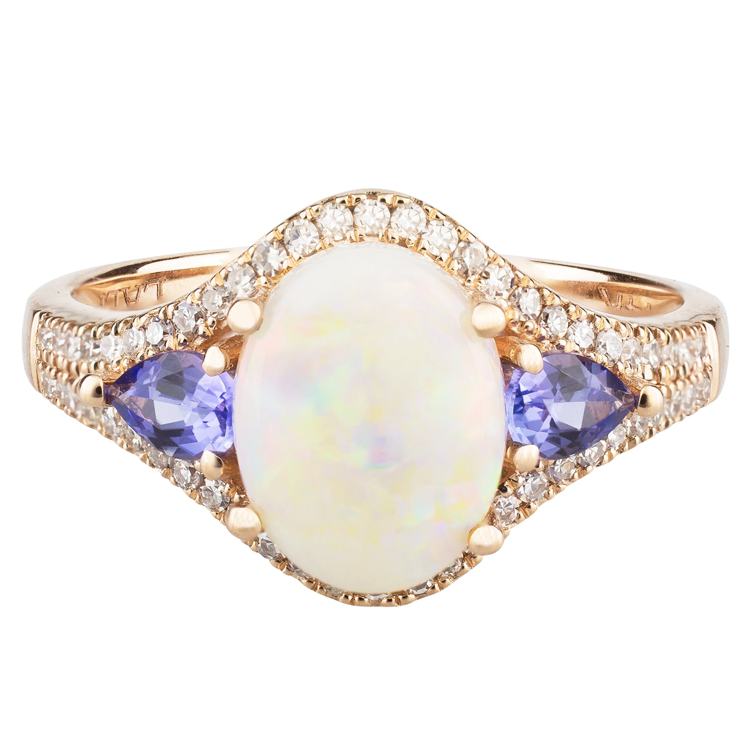 Diamond2Deal 14k Rose Gold 1.6ct Oval Cut Opal and Engagement Ring for Women