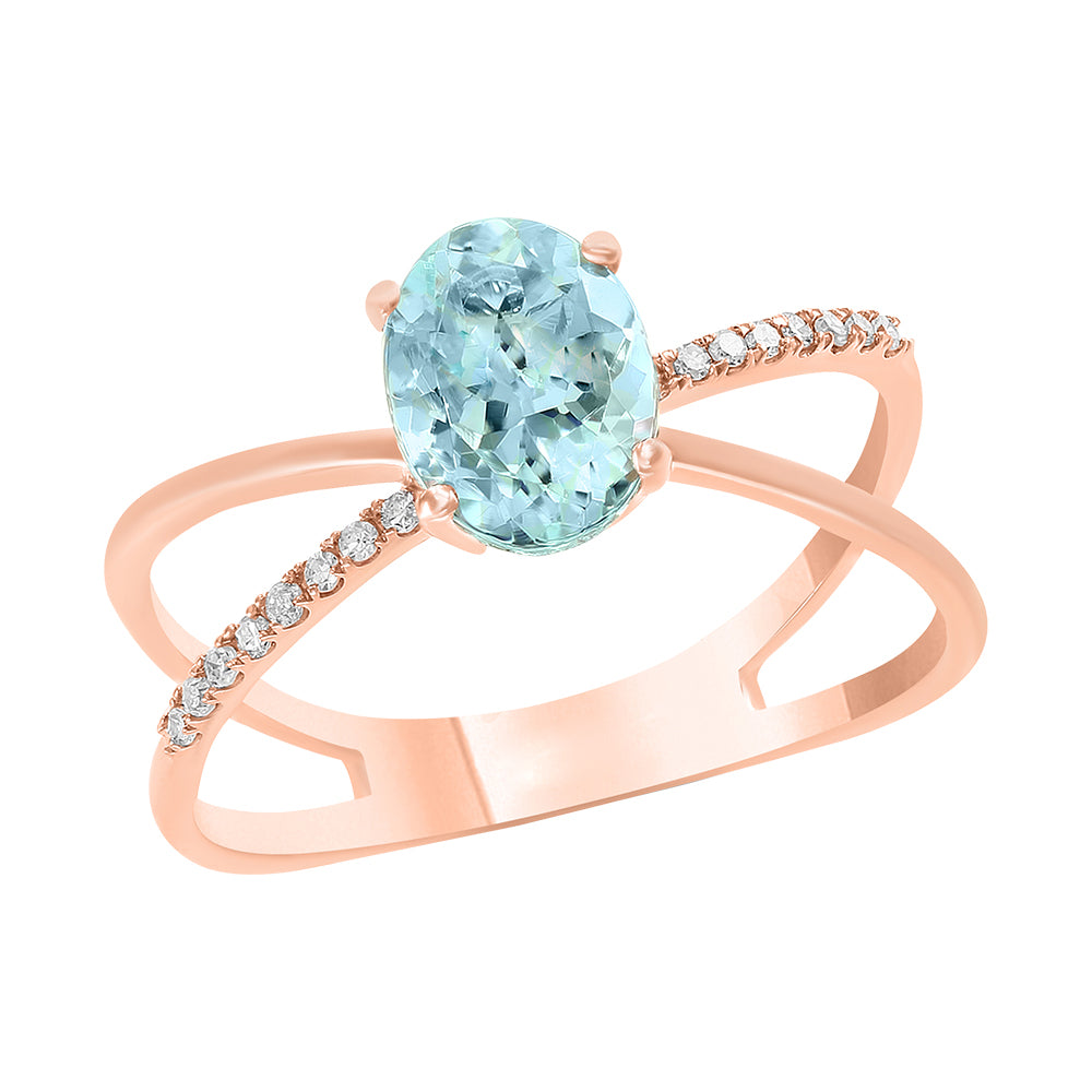 Diamond2Deal 14k Rose Gold 1.15ct Oval Cut Aquamarine and Diamond Engagement Ring for Women