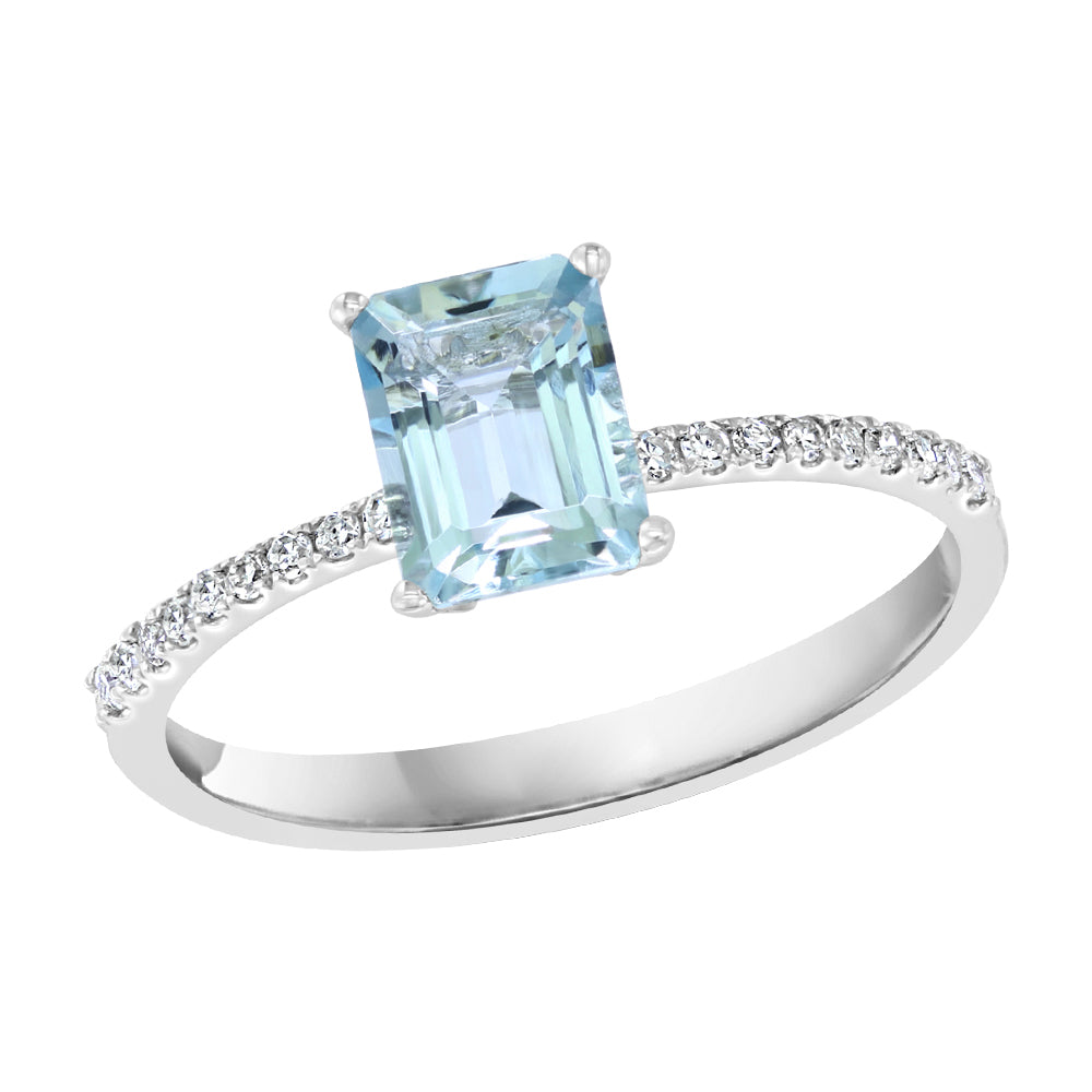 Diamond2Deal 14k White Gold 0.99ct Octagon Aquamarine and Diamond Engagement Ring for Women