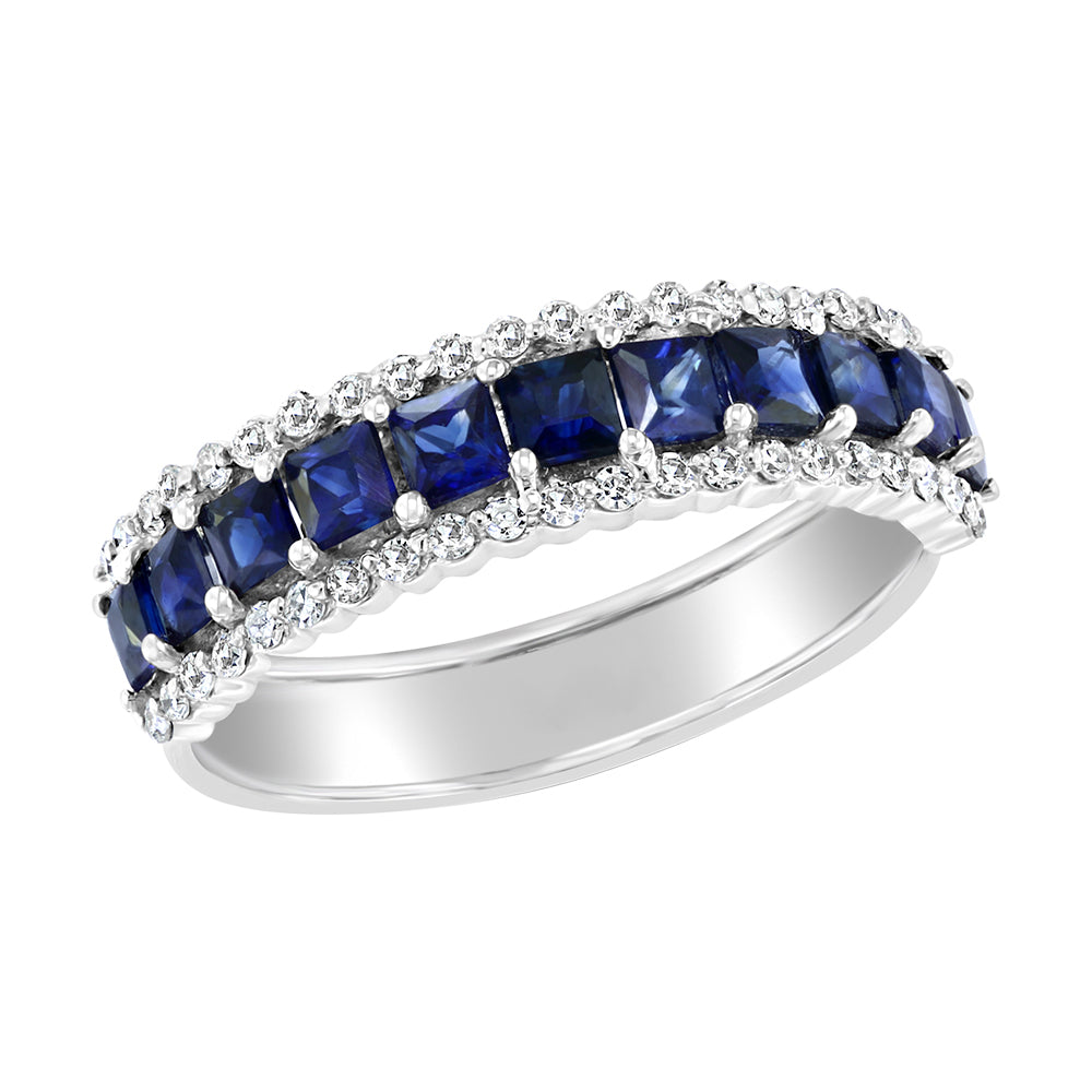 Diamond2Deal 14k White Gold 1.55ct Square Blue Sapphire and Diamond Eternity Band Ring
