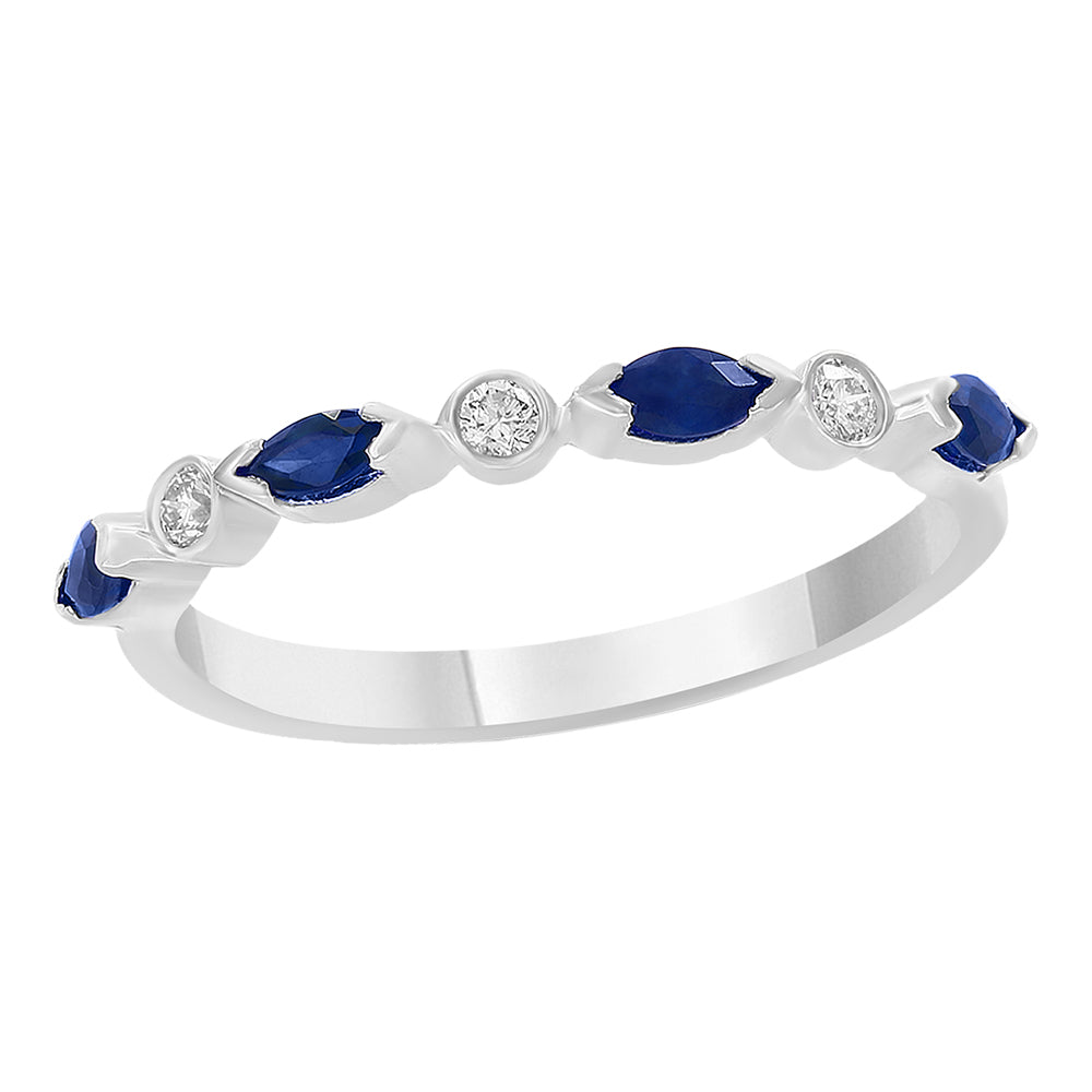 Diamond2Deal 14k White Gold 0.52ct Marquise Cut Blue Sapphire and Diamond Eternity Band Ring