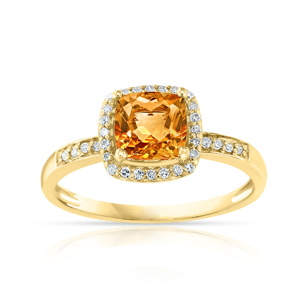 Diamond2Deal 14k Yellow Gold 0.92ct Cushion Cut Citrine and Diamond Engagement Ring for Women