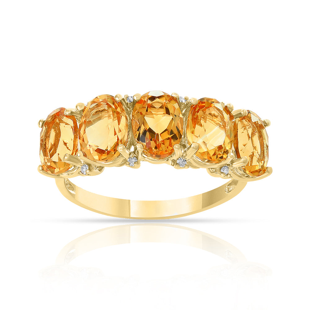 Diamond2Deal 14k Yellow Gold 3.43ct Oval Cut Citrine and Diamond Wedding Band Ring for Women