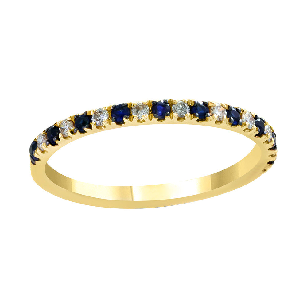 Diamond2Deal 14k Yellow Gold 0.33ct Round Cut Blue Sapphire and Diamond Eternity Band Ring
