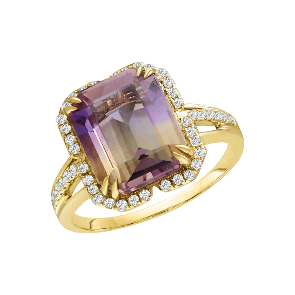 Diamond2Deal 14k Yellow Gold 4.54ct Octagon Ametrine and Diamond Engagement Ring for Women