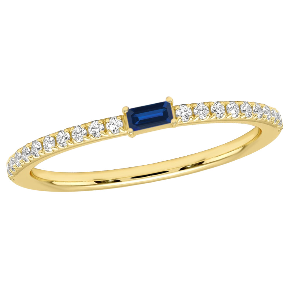 Diamond2Deal 14k Yellow Gold 0.3ct Baguette Cut Blue Sapphire and Diamond Wedding Band Ring